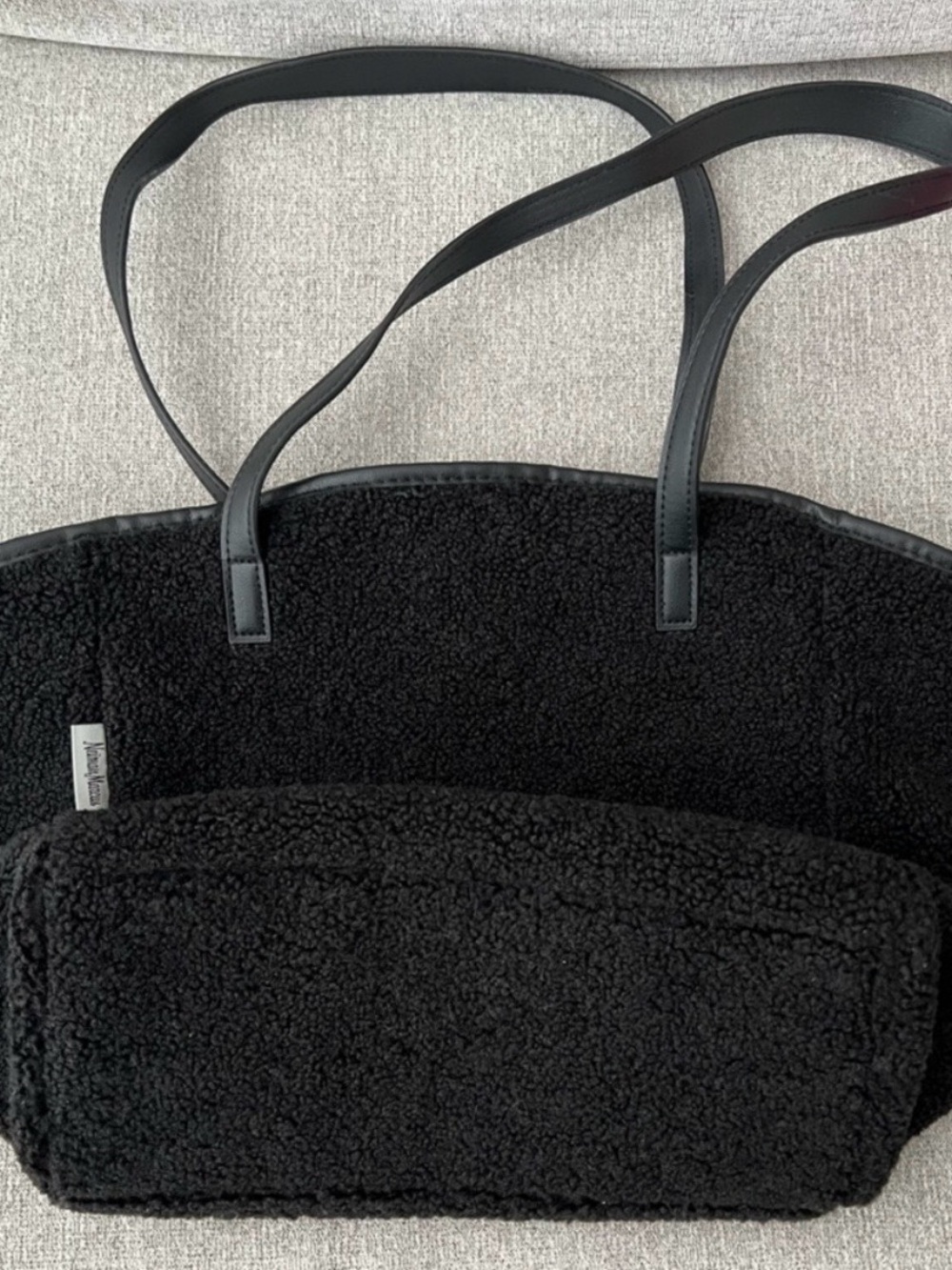 Neiman Marcus Black Faux Shearling Tote Bag